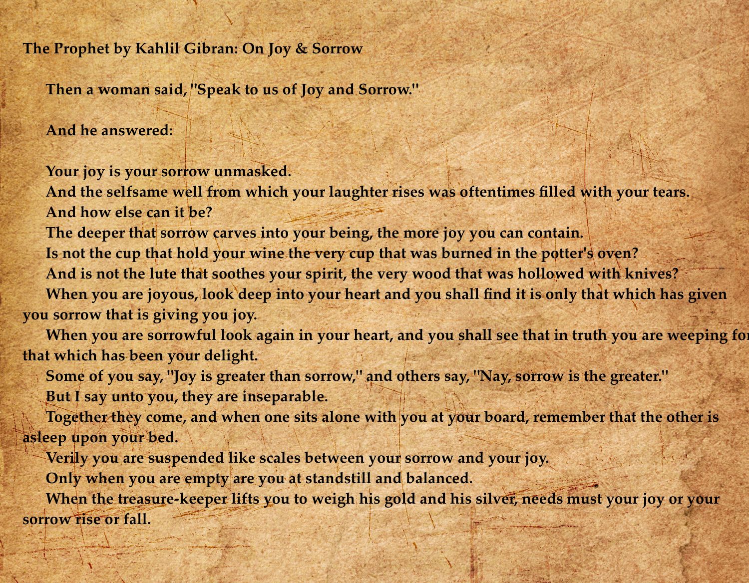 Kahlil Gibran, On Joy and Sorrow
