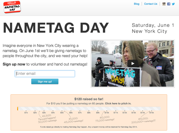 Nametag Day website launches with crowdfunding campaign! Awesome foundation sponsors Nametag Day!